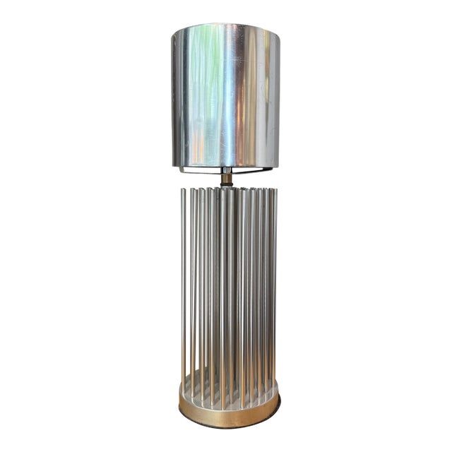 Mid 20th Century Small Modernist Aluminum Cylinder Reed Table Lamp For Sale