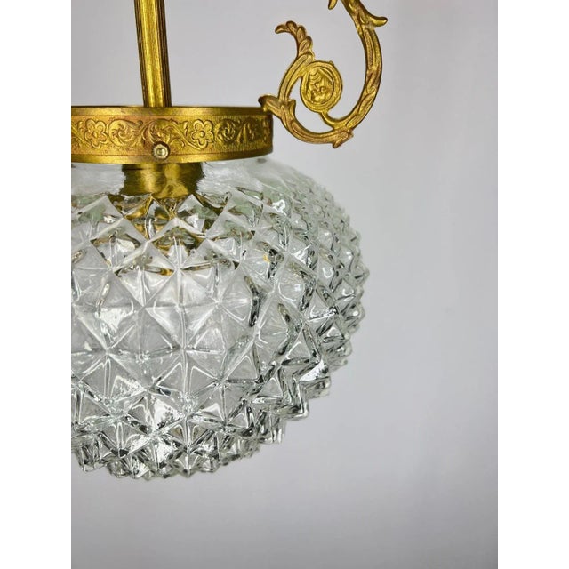 Metal Brass and Pressed Crystal Pendant Light For Sale - Image 7 of 10