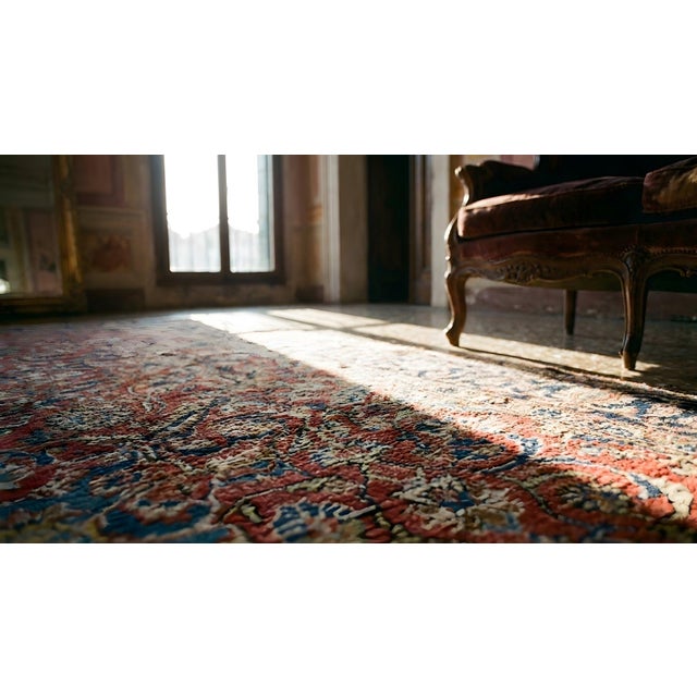 Elegant Red and Nasvy Blue Floral Antique Tabriz Rug For Sale - Image 14 of 15