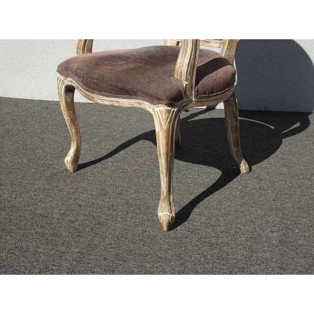Brown Vintage Restoration Style French Side Chair W Brown Velvet For Sale - Image 8 of 12