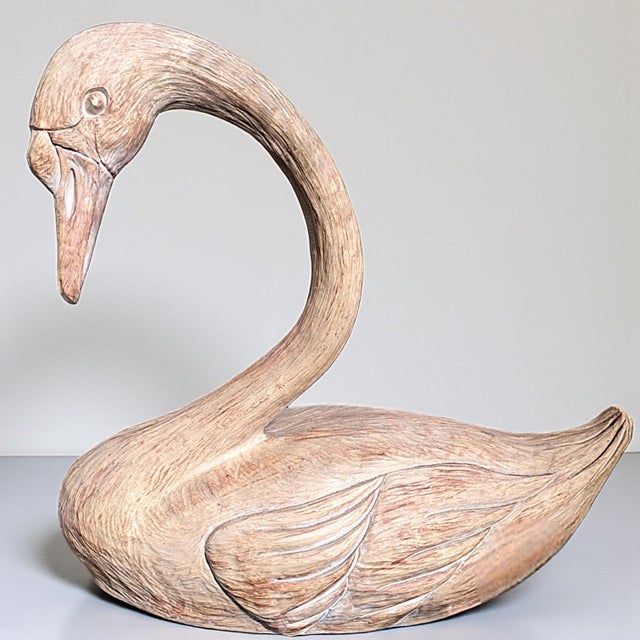 Mid-Century Modern Vintage 1990s Faux Bois Carved Large Decorative Swan Statue For Sale - Image 3 of 13