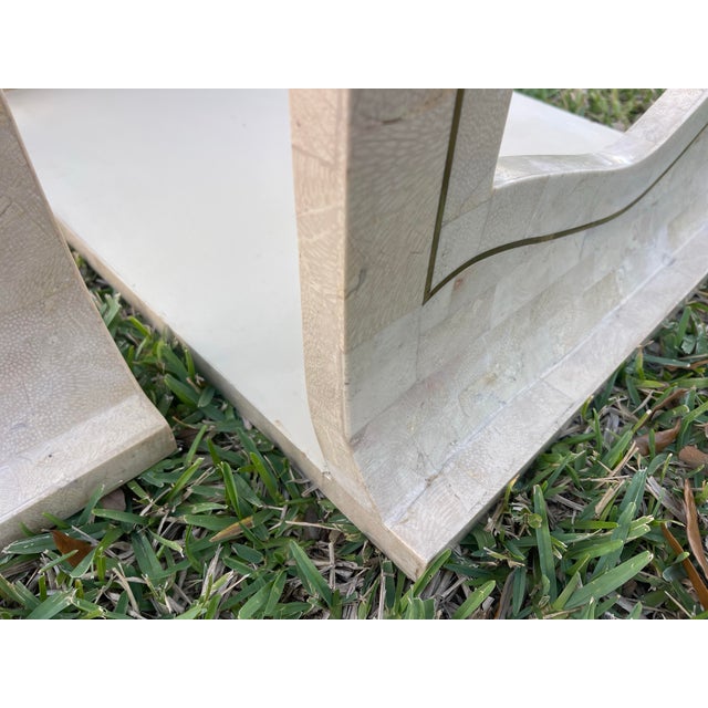 Marble Veneer & Brass Inlay Waterfall Nesting Tables, a Set of 2 | Hollywood Regency For Sale - Image 10 of 12