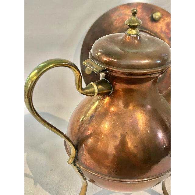 Mid-Century Modern Antique Swedish Oscar Nilsson Eskilstuna Copper & Brass Coffee or Tea Service With Warming Stands - 3 Piece Set For Sale - Image 3 of 12