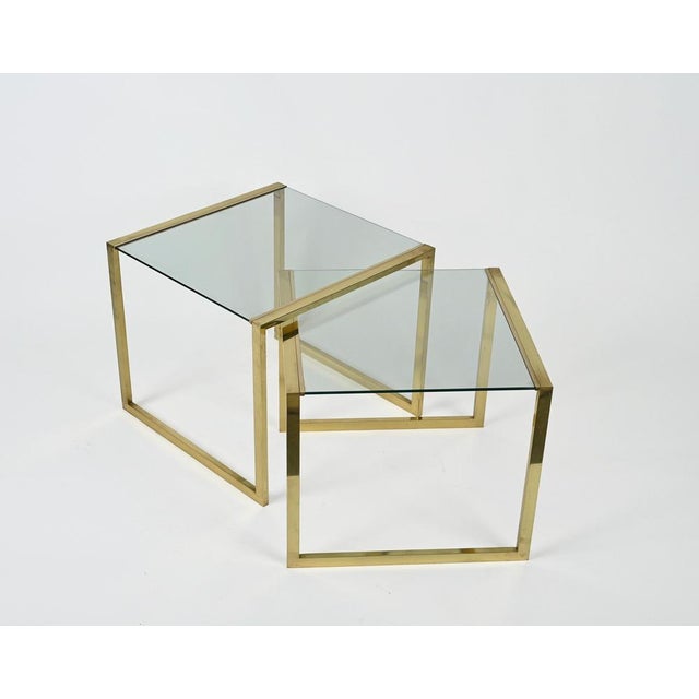 Mid-Century Italian Brass & Crystal Glass Nesting Tables, 1970s, Set of 2 For Sale - Image 10 of 18