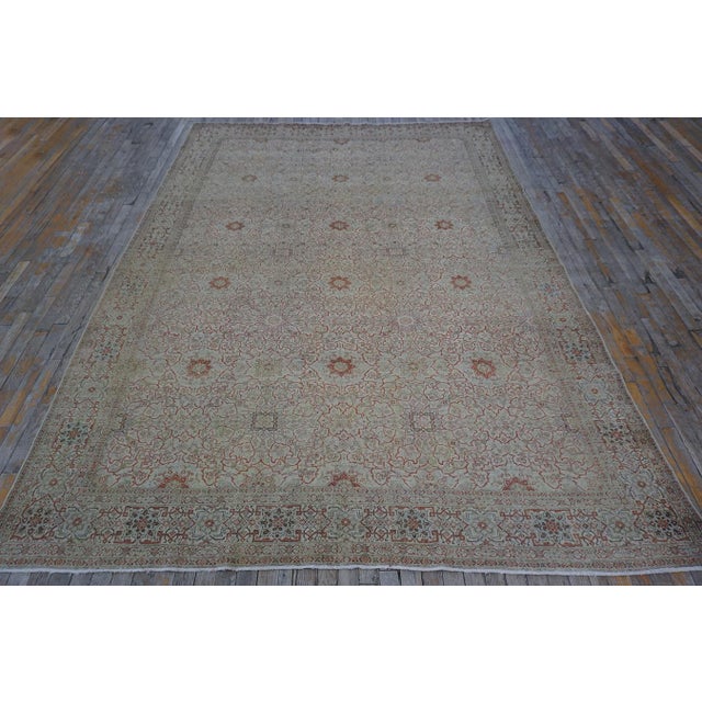 1920s Beige Ground Antique "Crisp Design Logic Knotted Wool Persian Tabriz Rug For Sale - Image 9 of 9