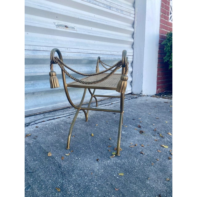 Metal 1970s Rope Gilt Metal and Teasel Bench . For Sale - Image 7 of 12