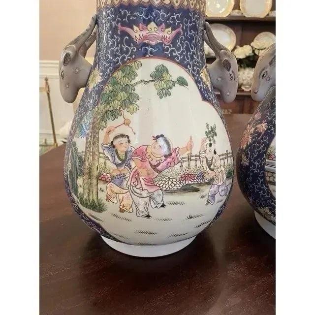 Chinoiserie Mid 20th Century Chinese Statement Cachepot Vase- A Pair For Sale - Image 3 of 10