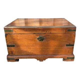 Chest in Wood and Brass For Sale