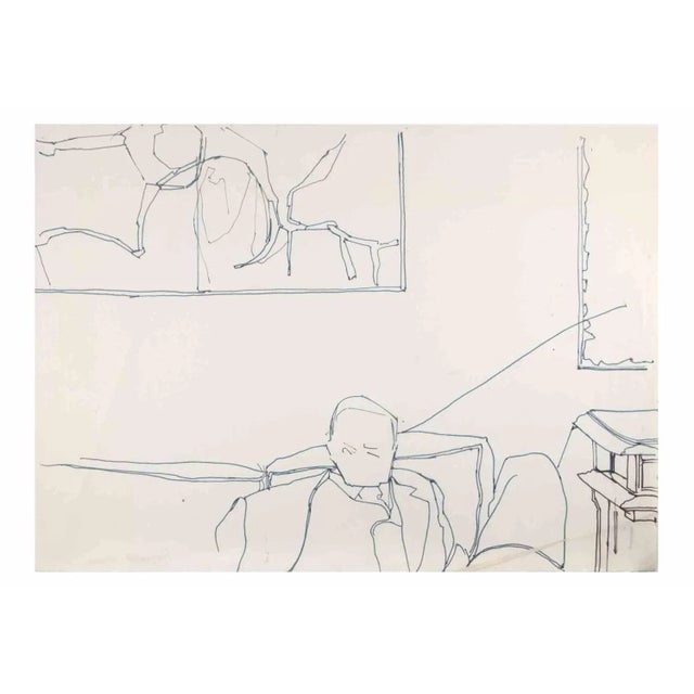 On The Sofa is a China Ink Drawing realized by Reynold Arnould (Le Havre 1919 - Parigi 1980). Good condition on a white...