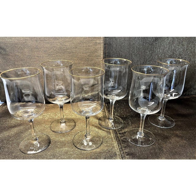 1970s Lenox "Intrigue" Mid-Century Handblown Crystal Water or Red Wine Goblets- Set of 6 For Sale - Image 6 of 11