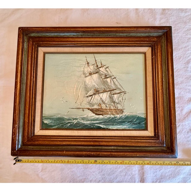 Mid 20th Century Framed Oil on Canvas Painting “Clipper Ship at Sea” Artist Signed Paolo For Sale - Image 9 of 12