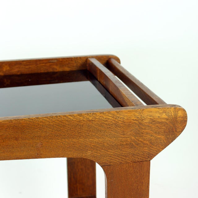 Mid-Century Modern Wooden Bar Cart with Black Opaline Glass Tops, 1960s For Sale - Image 4 of 10