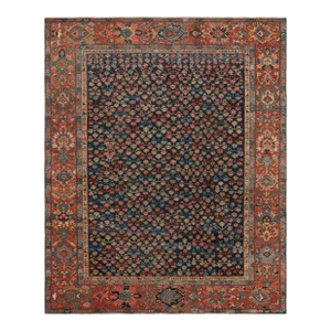 Antique Persian Bakshaish Rug in Navy Blue With Floral Patterns From Rug & Kilim