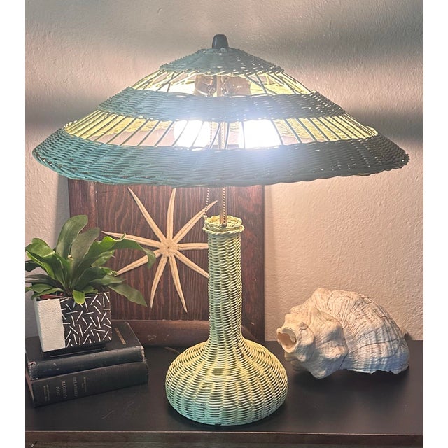 Wood 1940s Heywood Wakefield Arts & Crafts Wicker Table Lamp For Sale - Image 7 of 12