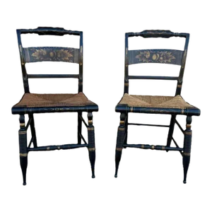 Mid 20th Century Pair Vintage Hitchcock Rush Seat Side Chairs