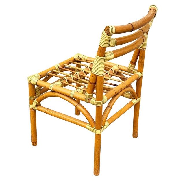 Restored Mid-Century Geometric Rattan Dining Side Chairs W/ 3 Strand Back For Sale - Image 9 of 9