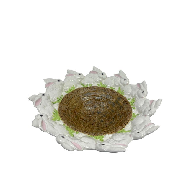 Ceramic Vintage Hand Painted Ceramic Bunny Rabbit Easter Bowl For Sale - Image 7 of 10