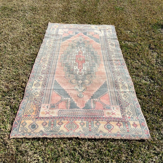 Textile Muted Colors Vintage Oushak Rug For Sale - Image 7 of 7
