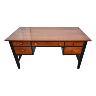 Vintage Ethan Allen Transitional Style Black & Cherry Four Drawer Desk For Sale