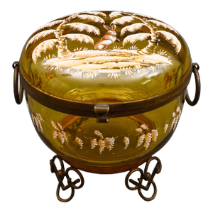 Bohemian Moser Enamel Amber Art Glass Dresser Trinket Jewlery Casket Box