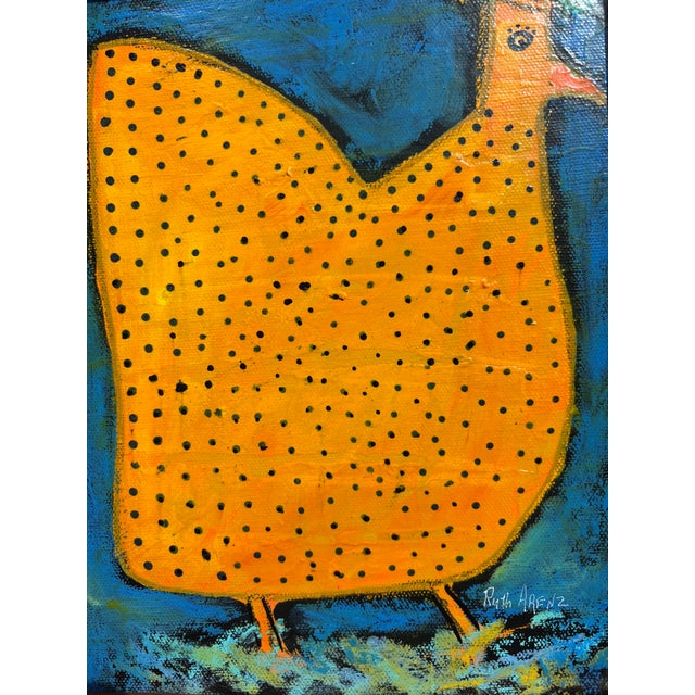 2025 Ruth Arenz Original Folk Chicken Painting in Vintage Frame For Sale - Image 10 of 10