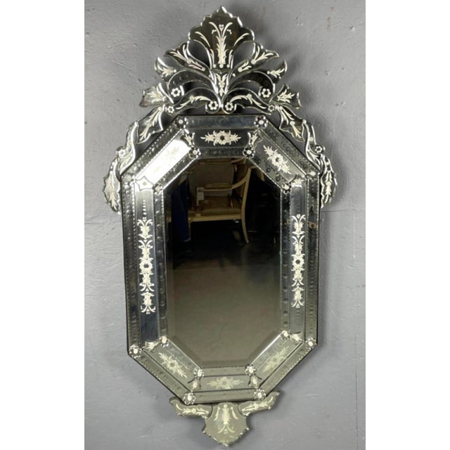 Rococo 1960s Large Venetian Style Etched Glass Italian Mirror For Sale - Image 3 of 6
