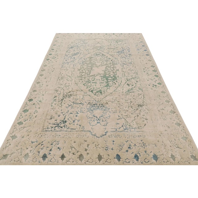 2010s Rug & Kilim’s Modern Rug With Beige and Teal Abstract Patterns and Medallion For Sale - Image 5 of 7