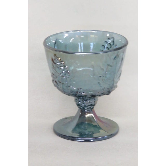Blue Indiana Carnival Glass Harvest Grape Blue Iridescent Footed Sugar Bowl For Sale - Image 8 of 8