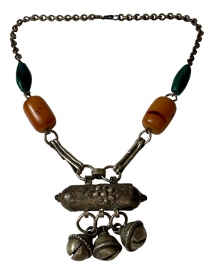 Vintage Berber Necklace in Silver with Malachite Beads