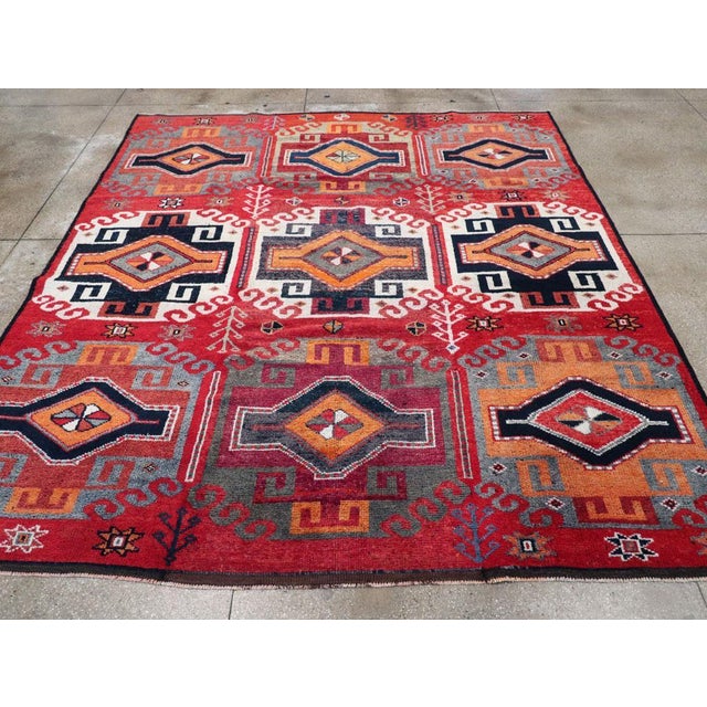 A vintage Turkish Anatolian tribal square room size carpet handmade during the mid-20th century. Measures: 9' 10" x 11' 1"