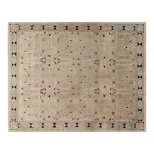 Authentic 19th Century Indian Agra Handmade Wool Carpet For Sale