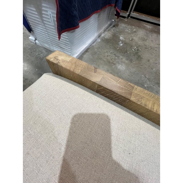Mid-Century Modern Arteriors Linen and Wood Bench For Sale - Image 3 of 4