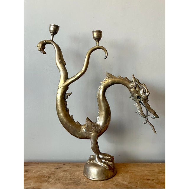 Vintage Asian Brass Dragon Candelabra For Sale - Image 4 of 6