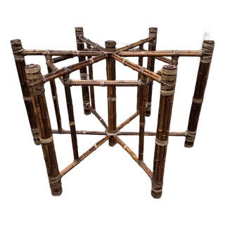 McGuire Style Organic Modern Bamboo Iron Frame Round Dining Table For Sale