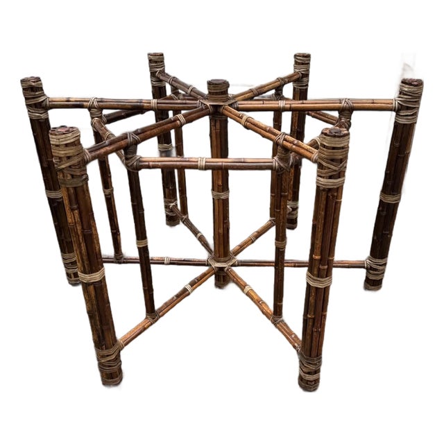 McGuire Style Organic Modern Bamboo Iron Frame Round Dining Table For Sale