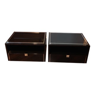 1990s Malebra Italy Black Lacquer & Horn Nightstands - a Pair For Sale