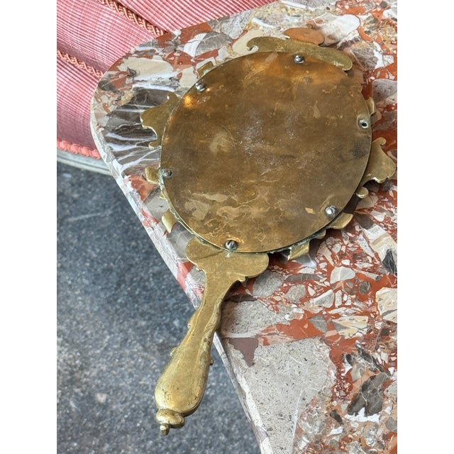 Metal Late 19th Century Ornate Cast Brass Hand Mirror With Figural Motifs For Sale - Image 7 of 8