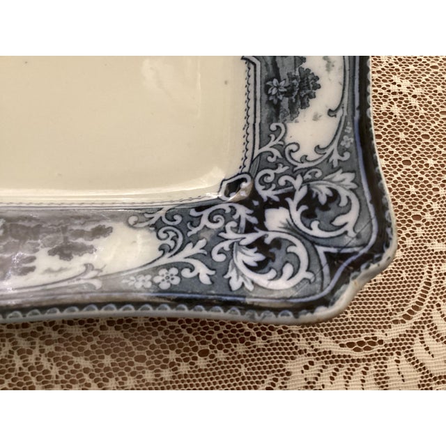 Ceramic Rare Antique Ford & Sons "Verona" Flow Blue Meat Serving Platter-Bruslem England-Cows For Sale - Image 7 of 13
