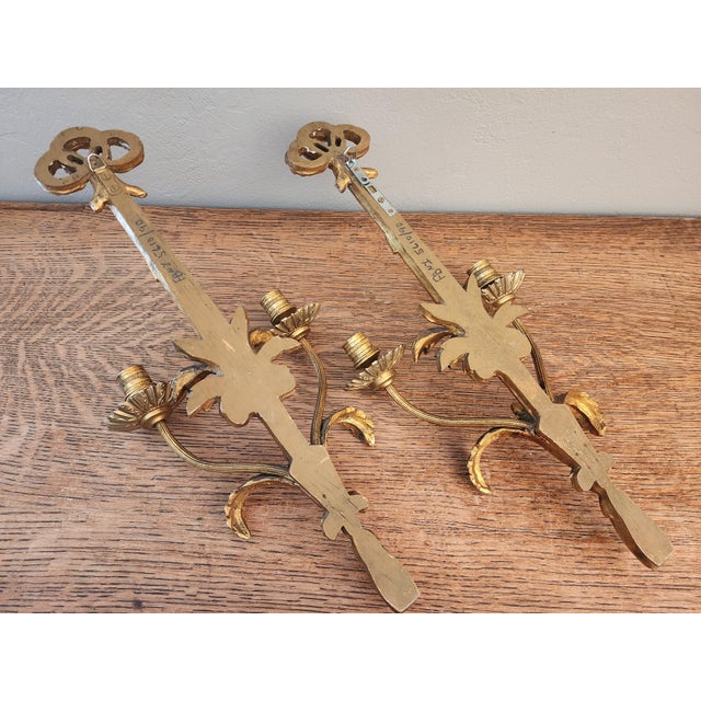Vintage Pair of Friedman Brothers New York Louis XVI Style Gilt Gesso Wall Sconces For Sale - Image 18 of 18