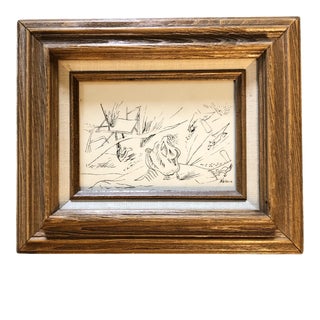 Original Vintage Abstract Surreal Ralph Nelson Ink Drawing Vintage Frame 1950’s Signed For Sale