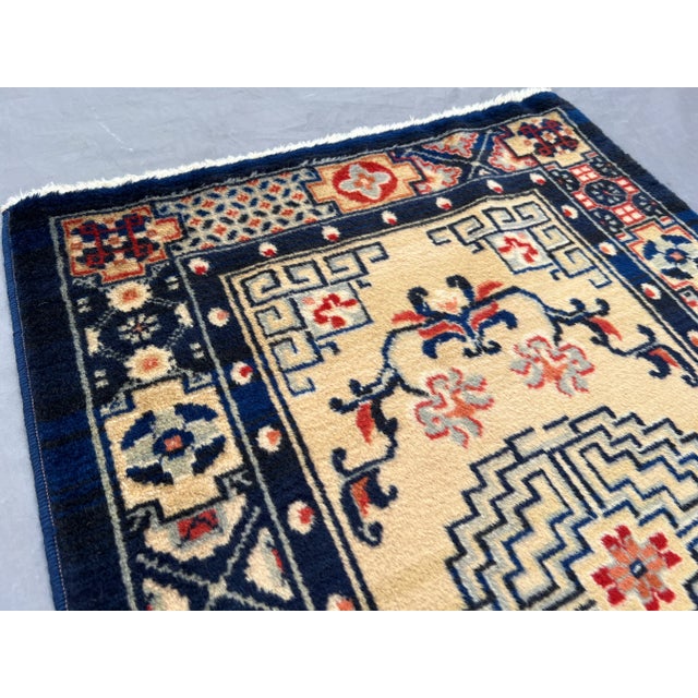 Vintage Chinese Hand-Knotted Wool Rug Art Deco Medallion Design in Navy and Cream Rug For Sale - Image 10 of 10
