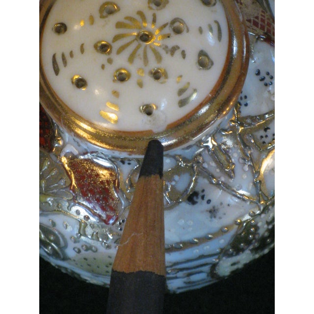 Antique Salt & Pepper Shakers Satsuma Porcelain Gold Beaded Very Ornate For Sale - Image 11 of 12