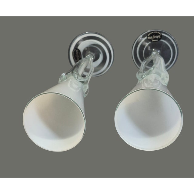 Pair Vintage Krosno Józefina Hand-Blown White Art Glass Champagne Flutes Poland For Sale - Image 6 of 8