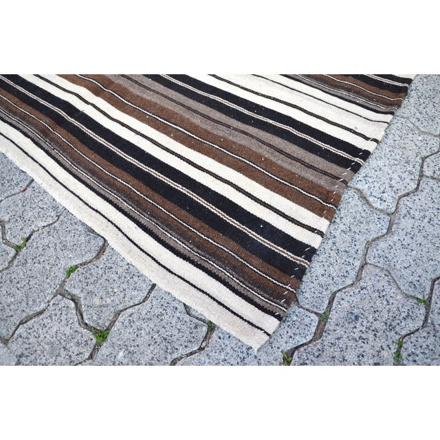 Brown 1960s Handmade Stripe Kilim Rug For Sale - Image 8 of 11