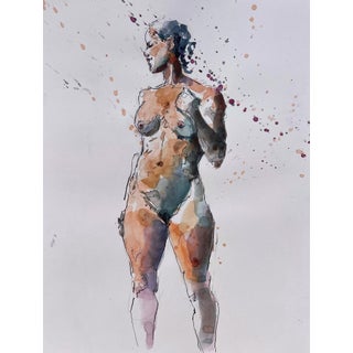 Untitled 18 by Clyde Steadman | Watercolor on paper of a standing figure with splashes of color For Sale