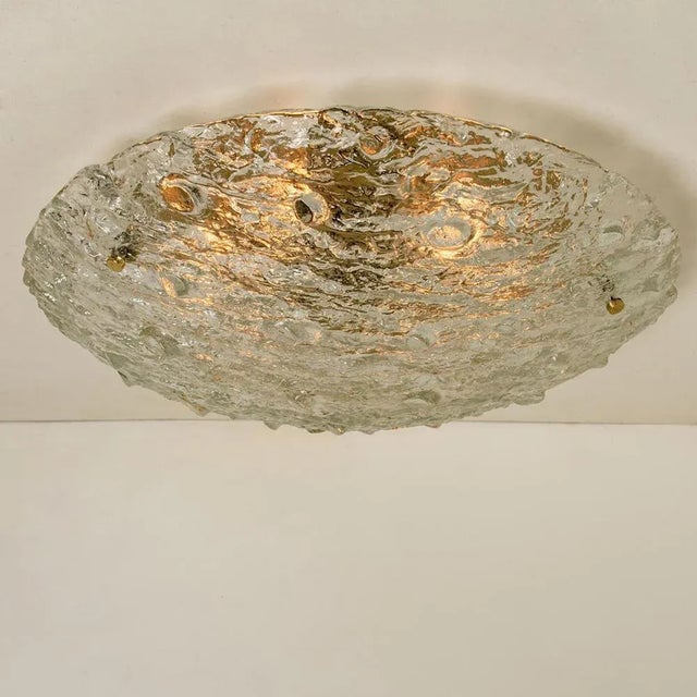 Glass Gold Textured Wave Glass Flush Mount from Kaiser Leuchten, 1970s For Sale - Image 7 of 16