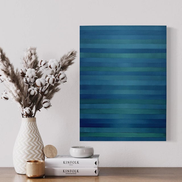 "Blue and Green Stripes" Abstract Acrylic Painting by Piotr Lazowski For Sale - Image 4 of 8