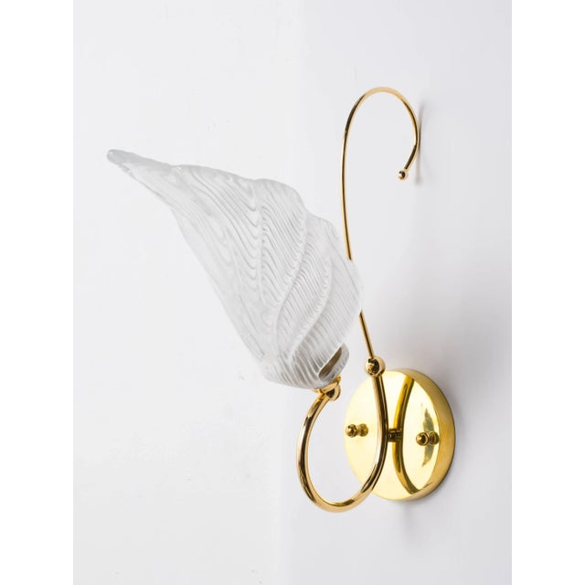 Italian Glass Leaf and Brass Sconces - a Pair For Sale - Image 3 of 5