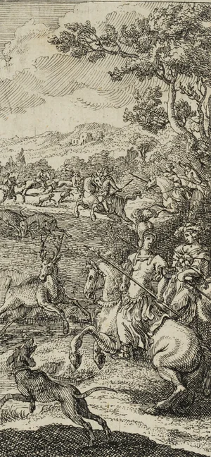 J. Meyer, Riders to the Stag Hunt, 17th-Century, Etching