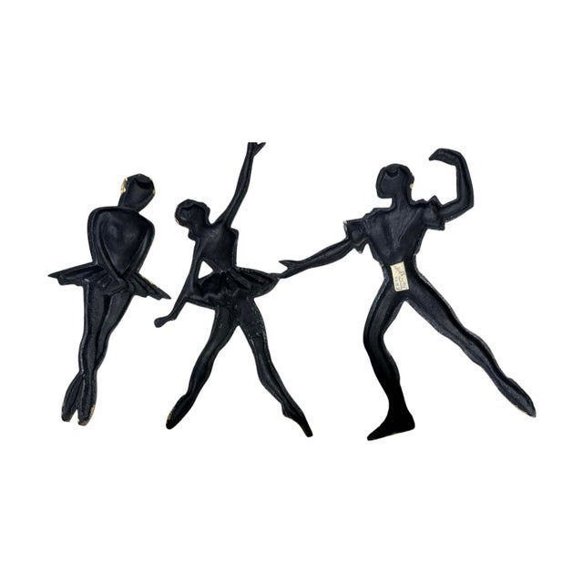 1950s Vintage, Set of 3, MCM Black & Gold Bronze Ballerina Man Women Dancing, Wall Art, Home Decor, 10" For Sale - Image 5 of 10